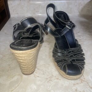 Nickels Soft - Black Jute Wrapped Wedge Heel Sandal (7.5/8)
